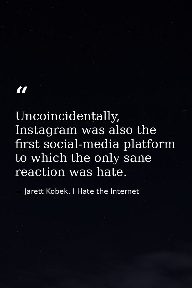 Uncoincidentally, Instagram was also the first social-media platform to which the only sane reaction was hate. — Jarett Kobek, I Hate the Internet