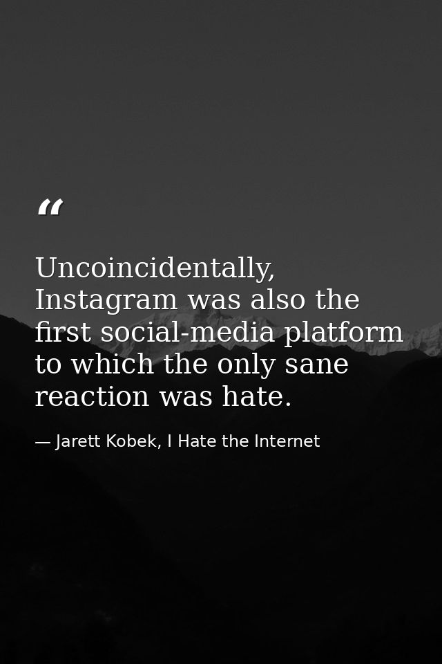 Uncoincidentally, Instagram was also the first social-media platform to which the only sane reaction was hate. — Jarett Kobek, I Hate the Internet