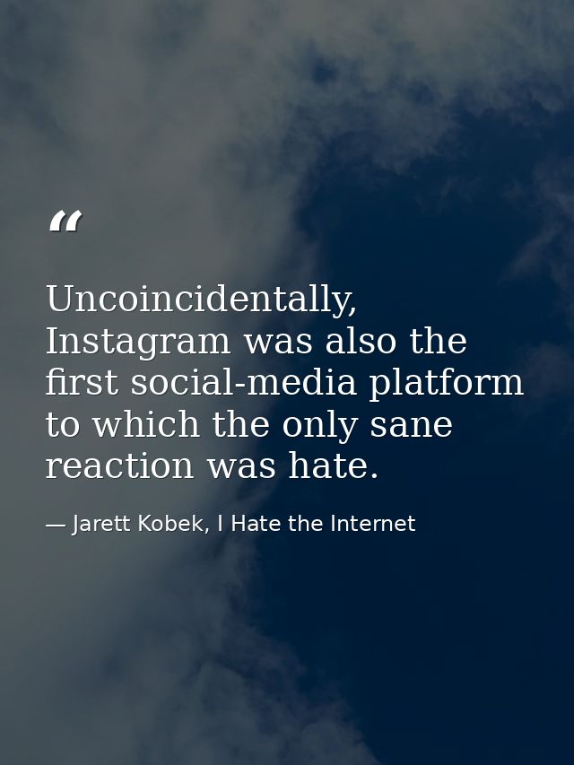 Uncoincidentally, Instagram was also the first social-media platform to which the only sane reaction was hate. — Jarett Kobek, I Hate the Internet