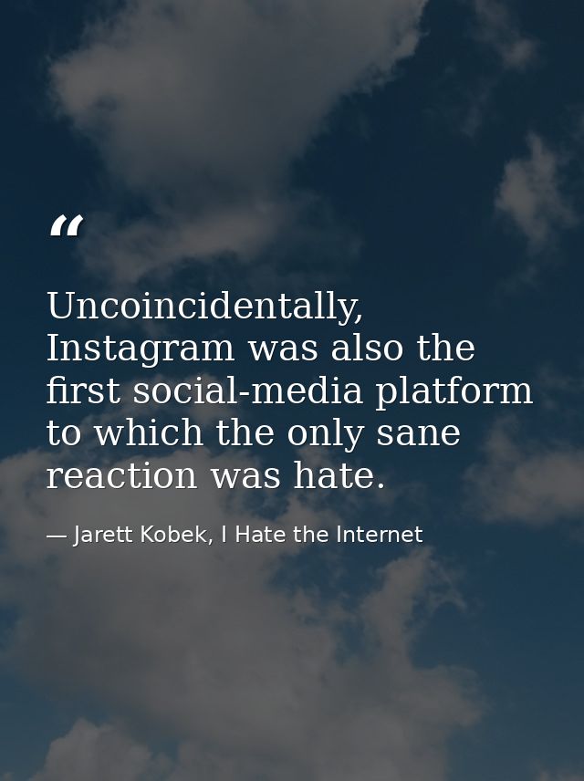 Uncoincidentally, Instagram was also the first social-media platform to which the only sane reaction was hate. — Jarett Kobek, I Hate the Internet