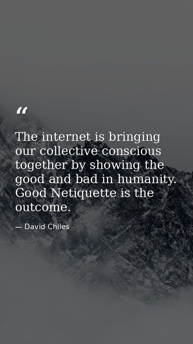 The internet is bringing our collective conscious together by showing the good and bad in humanity. Good Netiquette is t — David Chiles