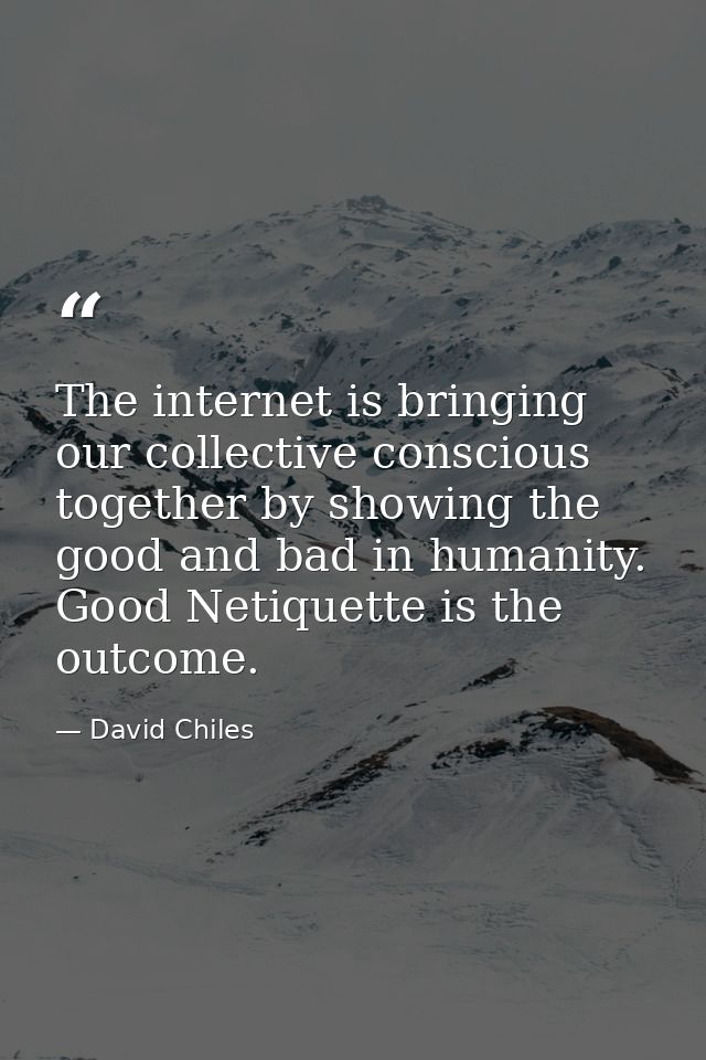 The internet is bringing our collective conscious together by showing the good and bad in humanity. Good Netiquette is t — David Chiles