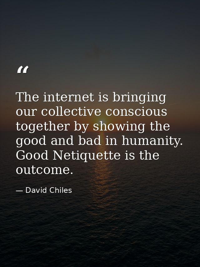 The internet is bringing our collective conscious together by showing the good and bad in humanity. Good Netiquette is t — David Chiles