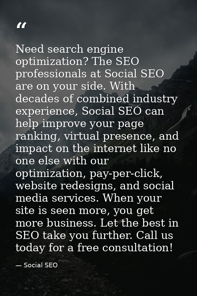 Need search engine optimization? The SEO professionals at Social SEO are on your side. With decades of combined industry — Social SEO