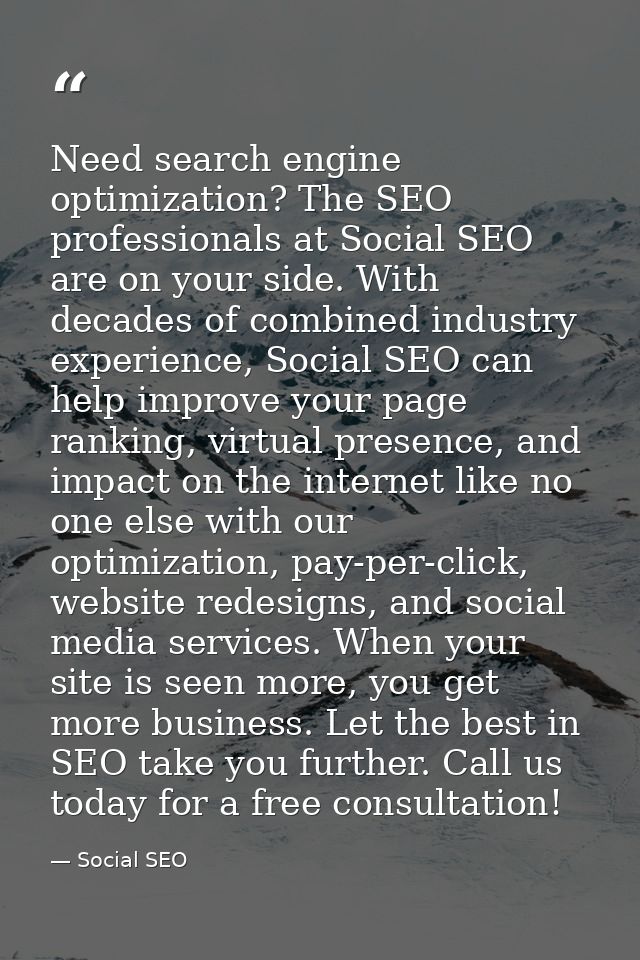 Need search engine optimization? The SEO professionals at Social SEO are on your side. With decades of combined industry — Social SEO