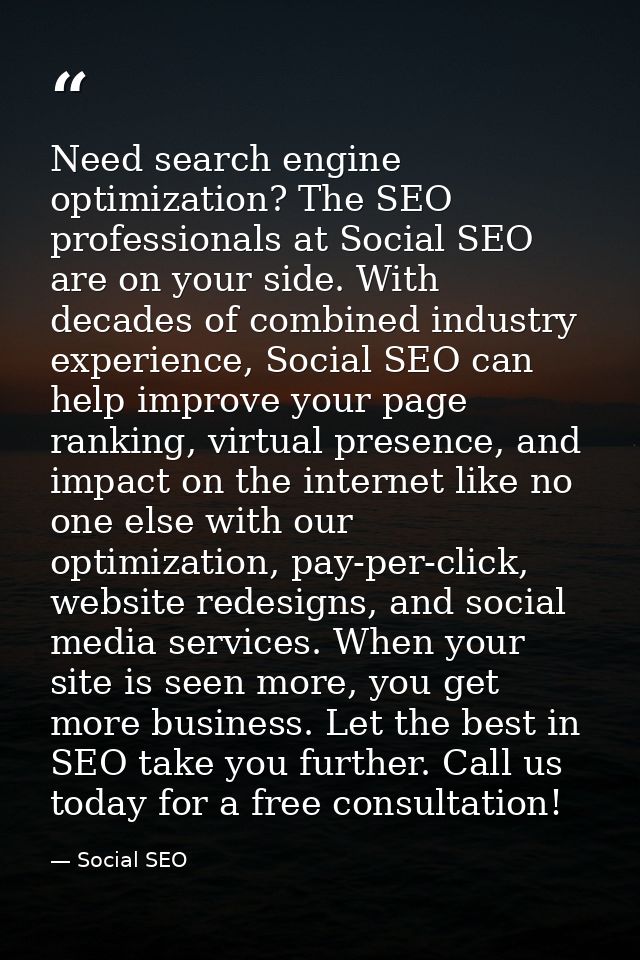 Need search engine optimization? The SEO professionals at Social SEO are on your side. With decades of combined industry — Social SEO