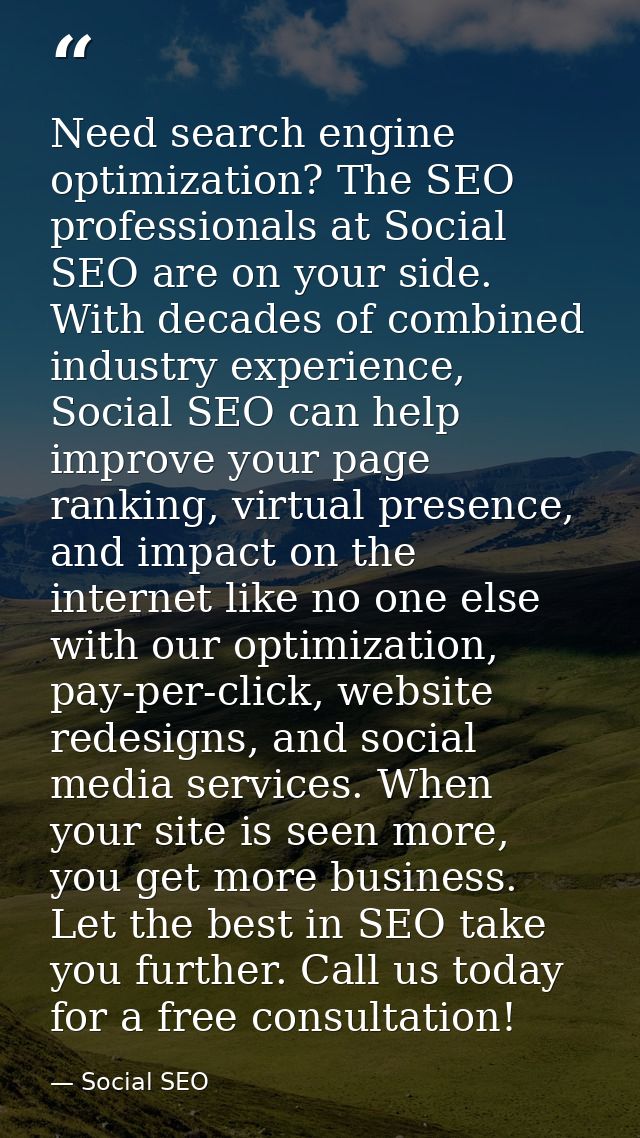 Need search engine optimization? The SEO professionals at Social SEO are on your side. With decades of combined industry — Social SEO