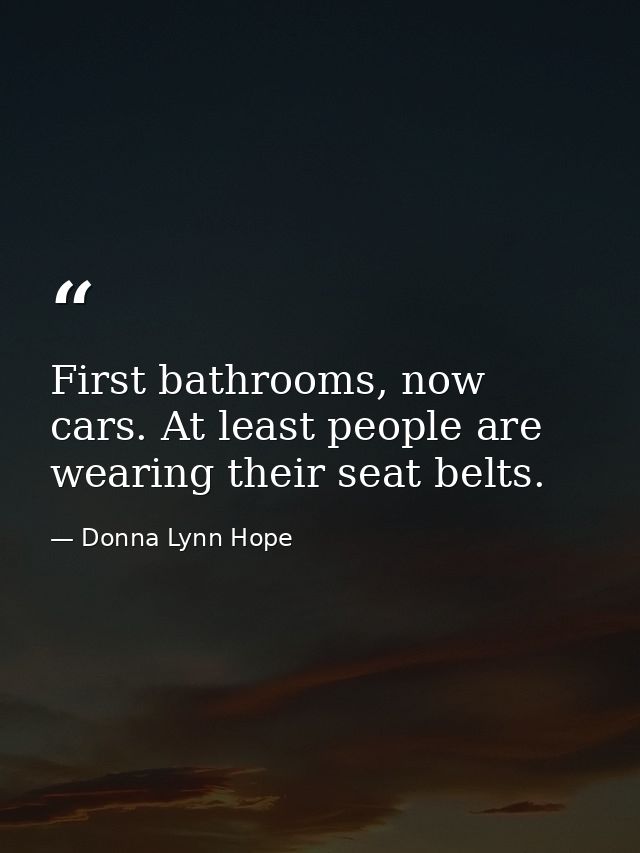 First bathrooms, now cars. At least people are wearing their seat belts. — Donna Lynn Hope