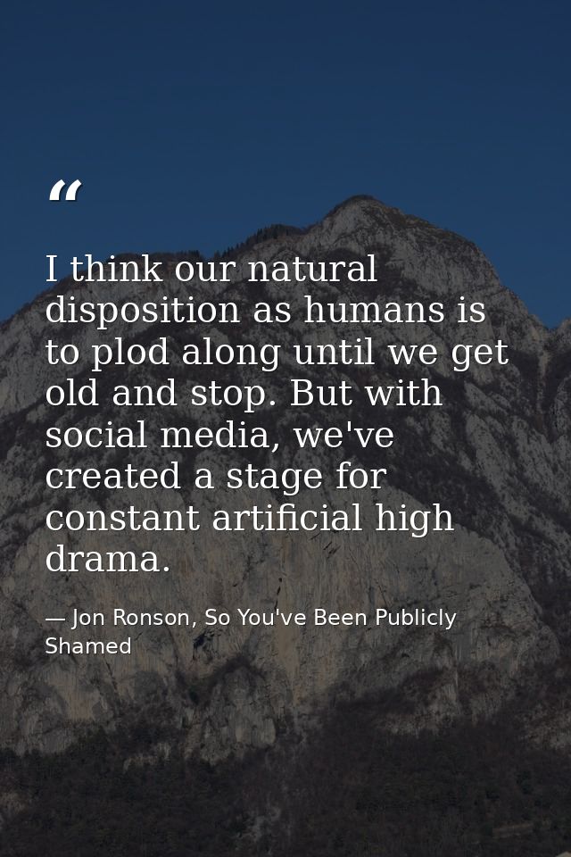 I think our natural disposition as humans is to plod along until we get old and stop. But with social media, we've creat — Jon Ronson, So You've Been Publicly Shamed
