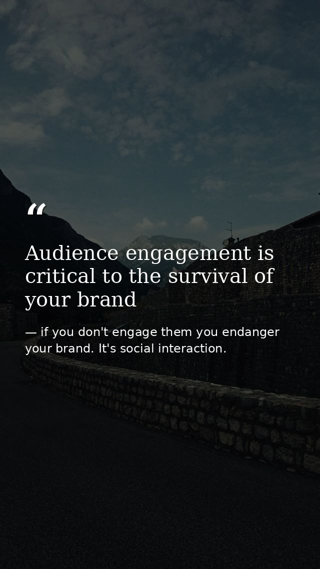 Audience engagement is critical to the survival of your brand — if you don't engage them you endanger your brand. It's social interaction.