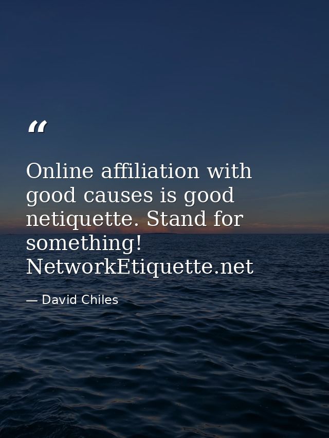 Online affiliation with good causes is good netiquette. Stand for something! NetworkEtiquette.net — David Chiles