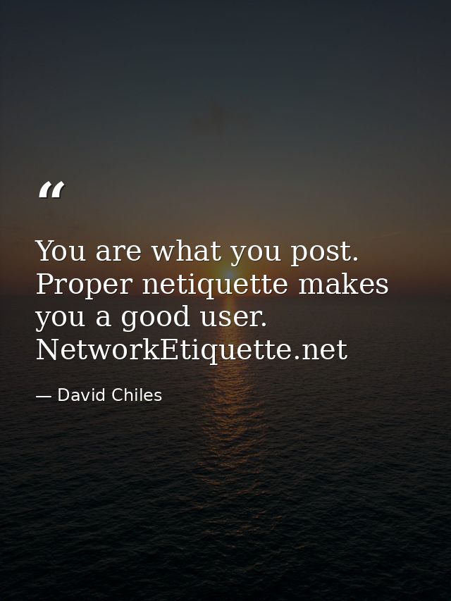 You are what you post. Proper netiquette makes you a good user. NetworkEtiquette.net — David Chiles