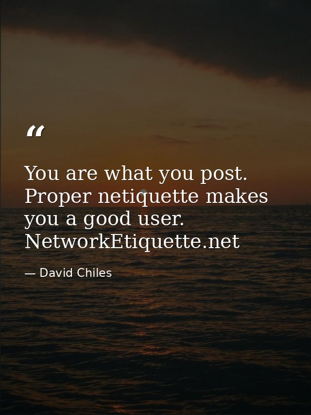 You are what you post. Proper netiquette makes you a good user. NetworkEtiquette.net — David Chiles