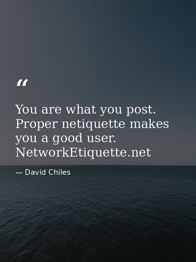 You are what you post. Proper netiquette makes you a good user. NetworkEtiquette.net — David Chiles