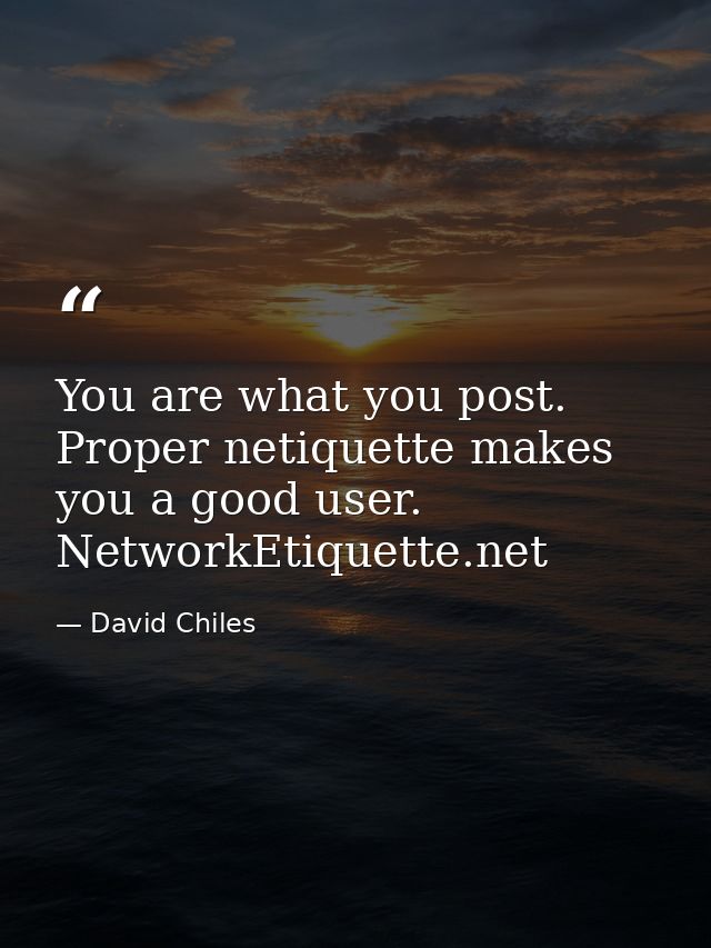 You are what you post. Proper netiquette makes you a good user. NetworkEtiquette.net — David Chiles