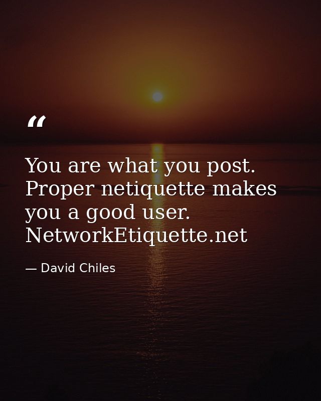 You are what you post. Proper netiquette makes you a good user. NetworkEtiquette.net — David Chiles