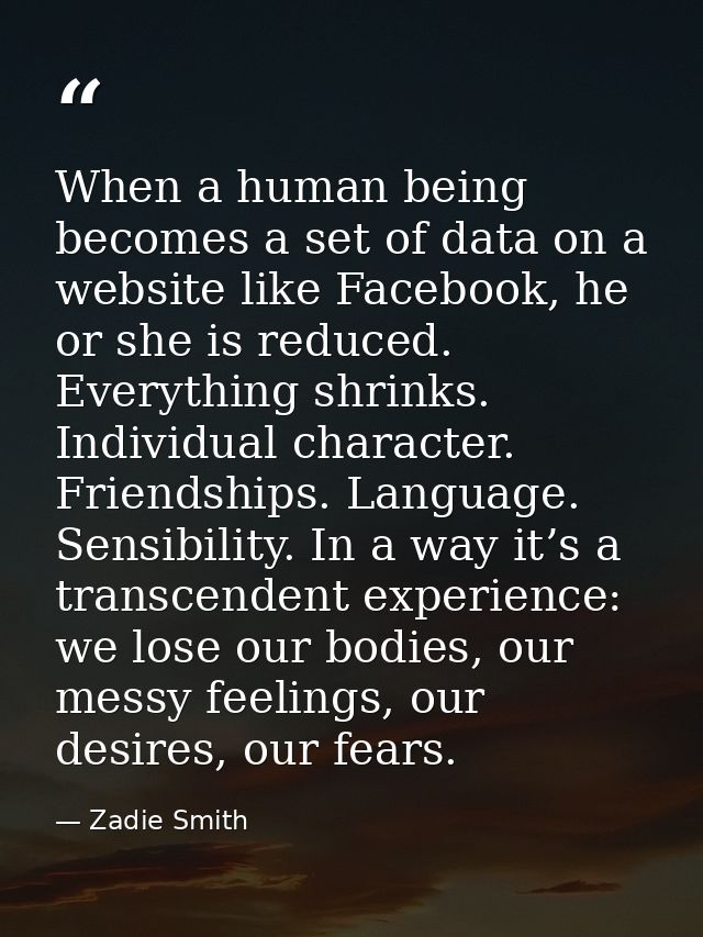 When a human being becomes a set of data on a website like Facebook, he or she is reduced. Everything shrinks. Individua — Zadie Smith