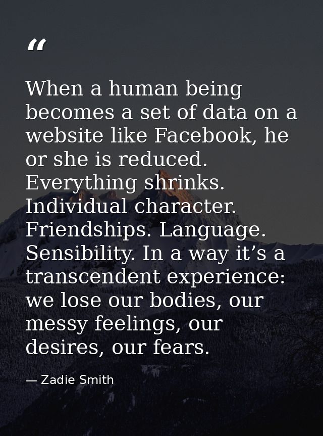 When a human being becomes a set of data on a website like Facebook, he or she is reduced. Everything shrinks. Individua — Zadie Smith