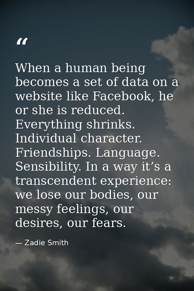 When a human being becomes a set of data on a website like Facebook, he or she is reduced. Everything shrinks. Individua — Zadie Smith