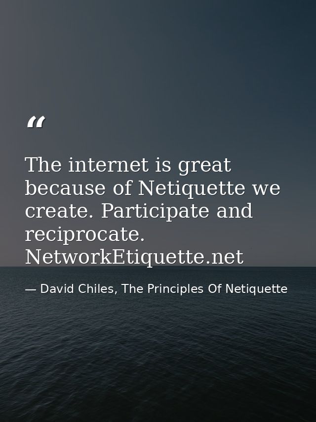 The internet is great because of Netiquette we create. Participate and reciprocate. NetworkEtiquette.net — David Chiles, The Principles Of Netiquette