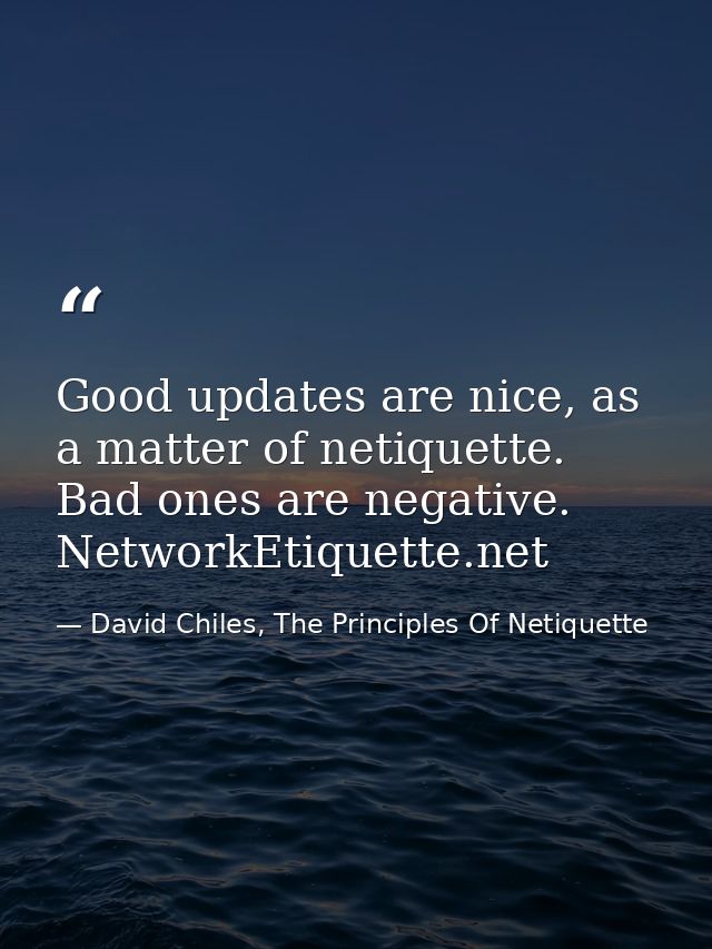 Good updates are nice, as a matter of netiquette. Bad ones are negative. NetworkEtiquette.net — David Chiles, The Principles Of Netiquette