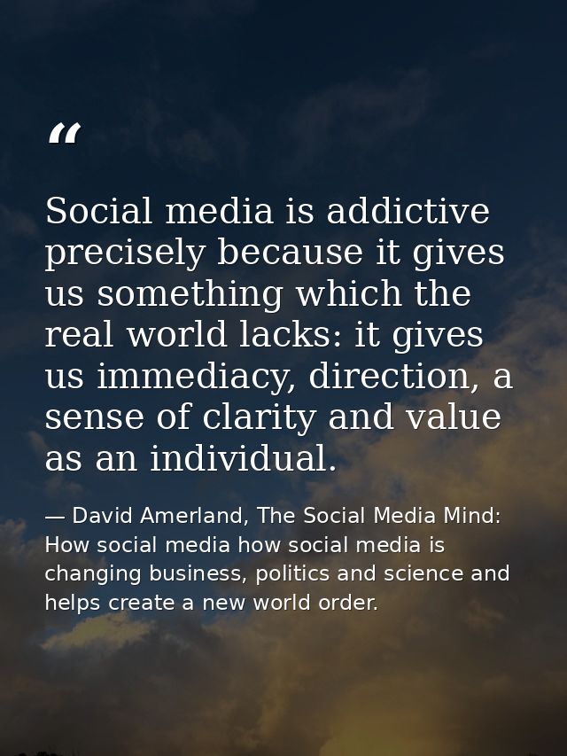 Social media is addictive precisely because it gives us something which the real world lacks: it gives us immediacy, dir — David Amerland, The Social Media Mind: How social media how social media is changing business, politics and science and helps create a new world order.