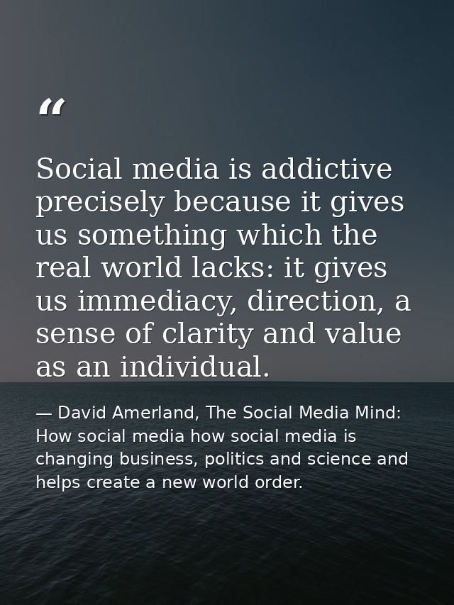 Social media is addictive precisely because it gives us something which the real world lacks: it gives us immediacy, dir — David Amerland, The Social Media Mind: How social media how social media is changing business, politics and science and helps create a new world order.