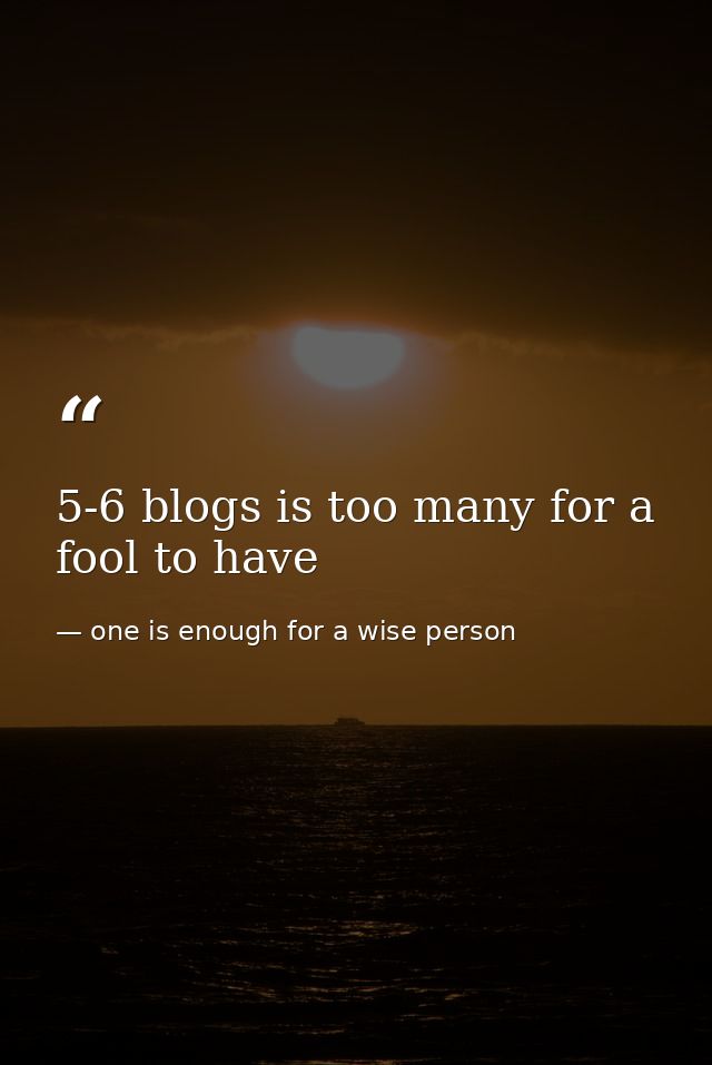 5-6 blogs is too many for a fool to have — one is enough for a wise person