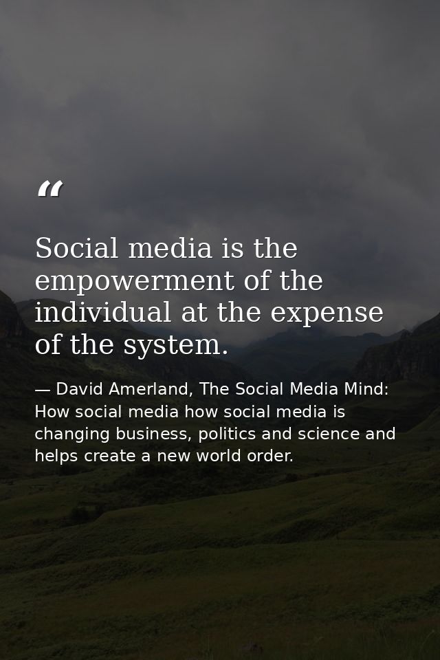 Social media is the empowerment of the individual at the expense of the system. — David Amerland, The Social Media Mind: How social media how social media is changing business, politics and science and helps create a new world order.