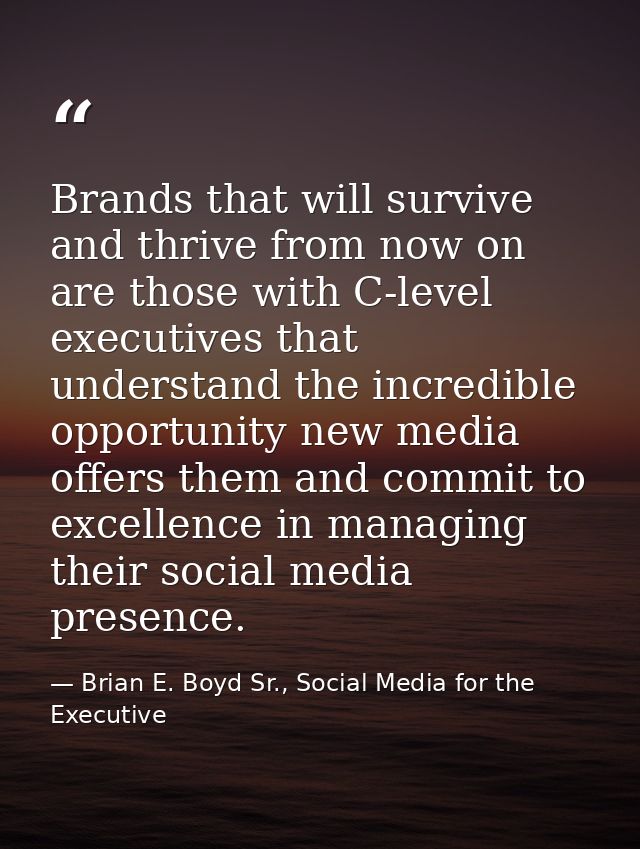 Brands that will survive and thrive from now on are those with C-level executives that understand the incredible opportu — Brian E. Boyd Sr., Social Media for the Executive
