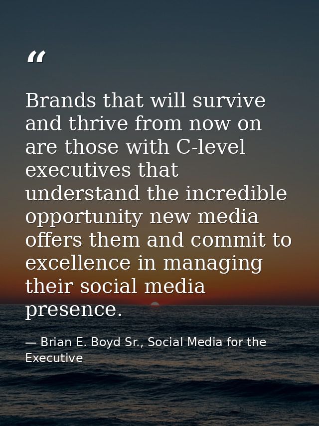 Brands that will survive and thrive from now on are those with C-level executives that understand the incredible opportu — Brian E. Boyd Sr., Social Media for the Executive