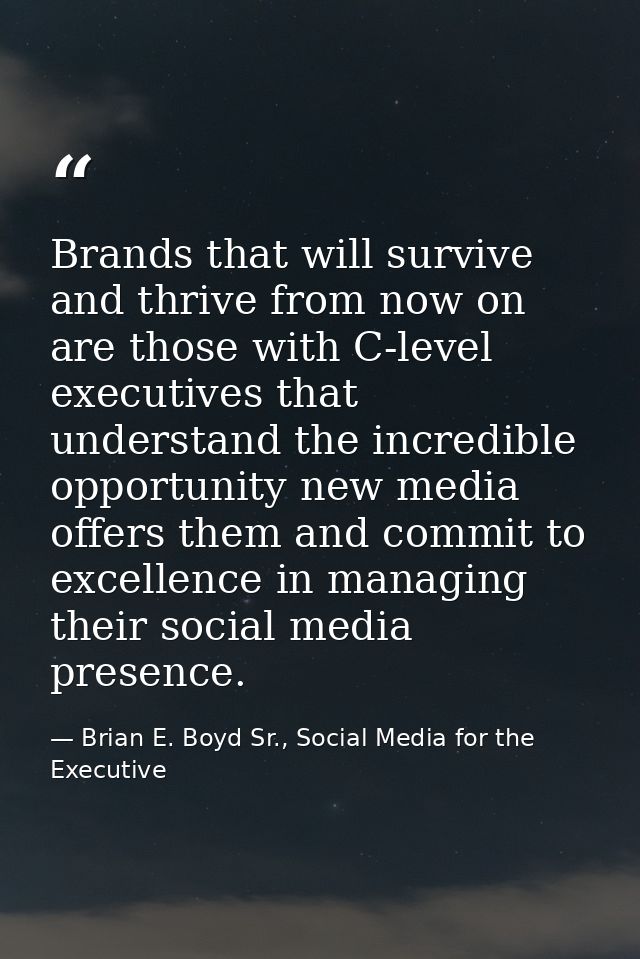 Brands that will survive and thrive from now on are those with C-level executives that understand the incredible opportu — Brian E. Boyd Sr., Social Media for the Executive