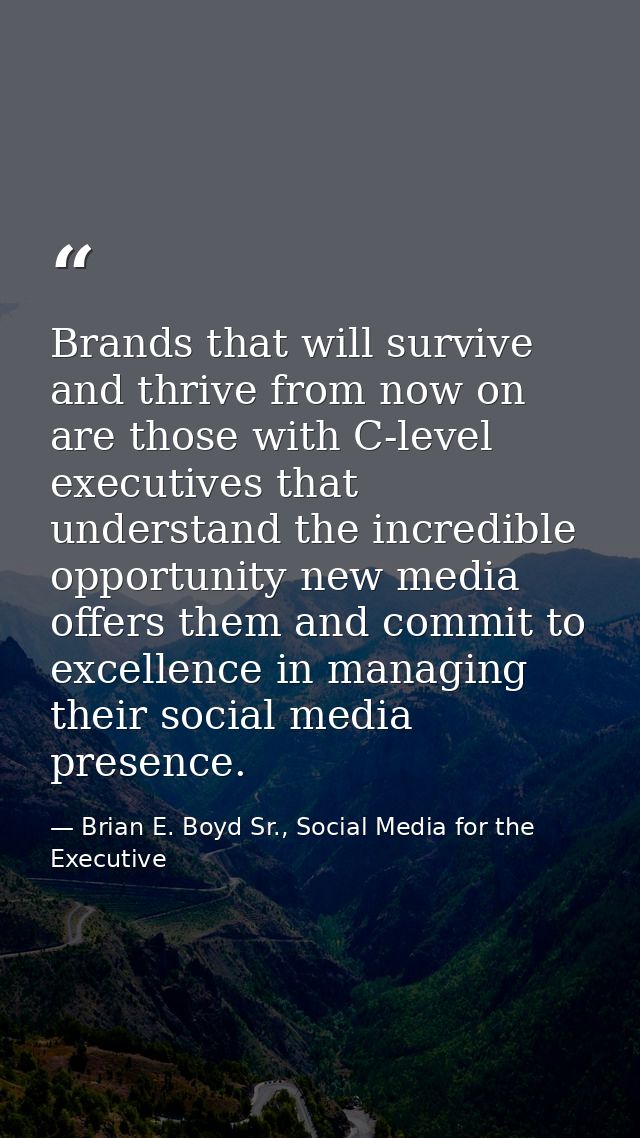 Brands that will survive and thrive from now on are those with C-level executives that understand the incredible opportu — Brian E. Boyd Sr., Social Media for the Executive
