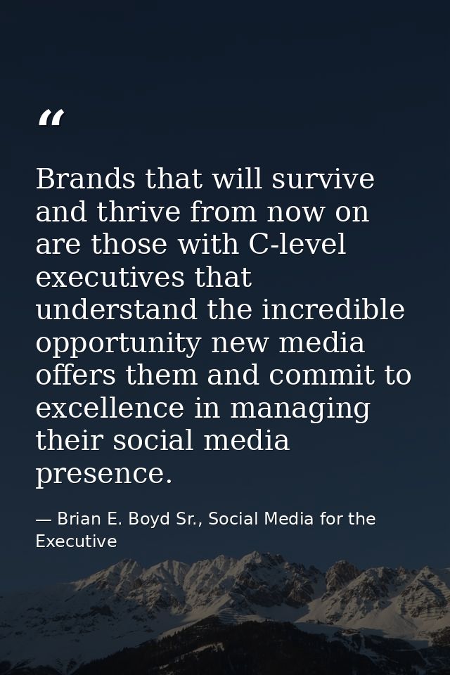 Brands that will survive and thrive from now on are those with C-level executives that understand the incredible opportu — Brian E. Boyd Sr., Social Media for the Executive