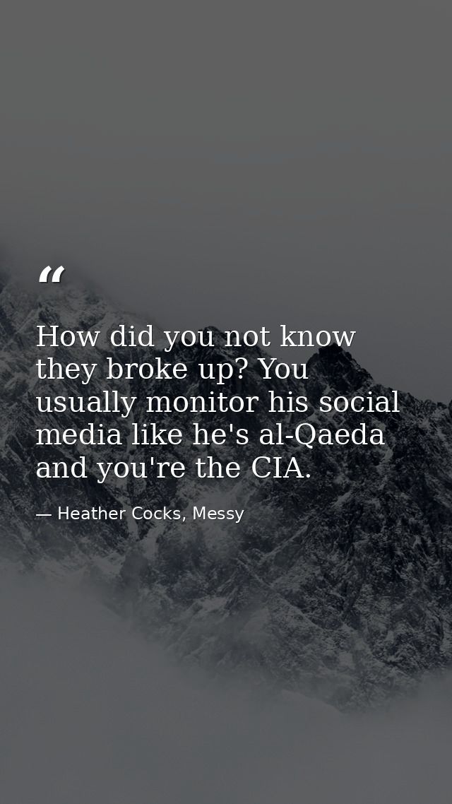 How did you not know they broke up? You usually monitor his social media like he's al-Qaeda and you're the CIA. — Heather Cocks, Messy