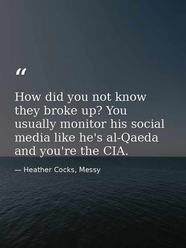 How did you not know they broke up? You usually monitor his social media like he's al-Qaeda and you're the CIA. — Heather Cocks, Messy