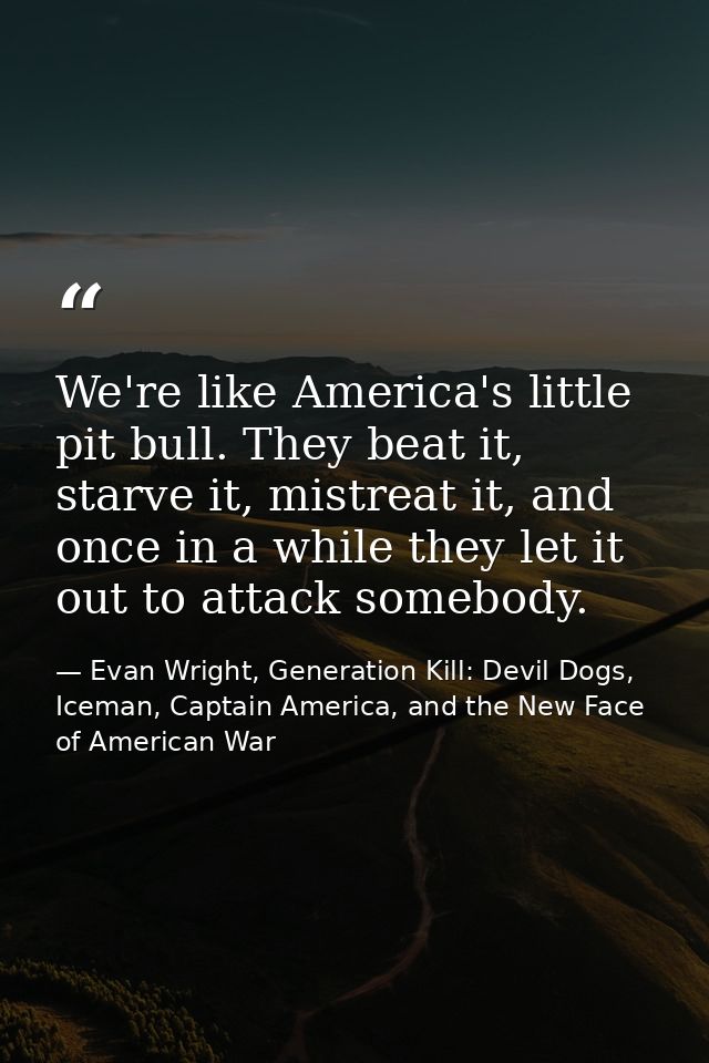 We're like America's little pit bull. They beat it, starve it, mistreat it, and once in a while they let it out to attac — Evan Wright, Generation Kill: Devil Dogs, Iceman, Captain America, and the New Face of American War