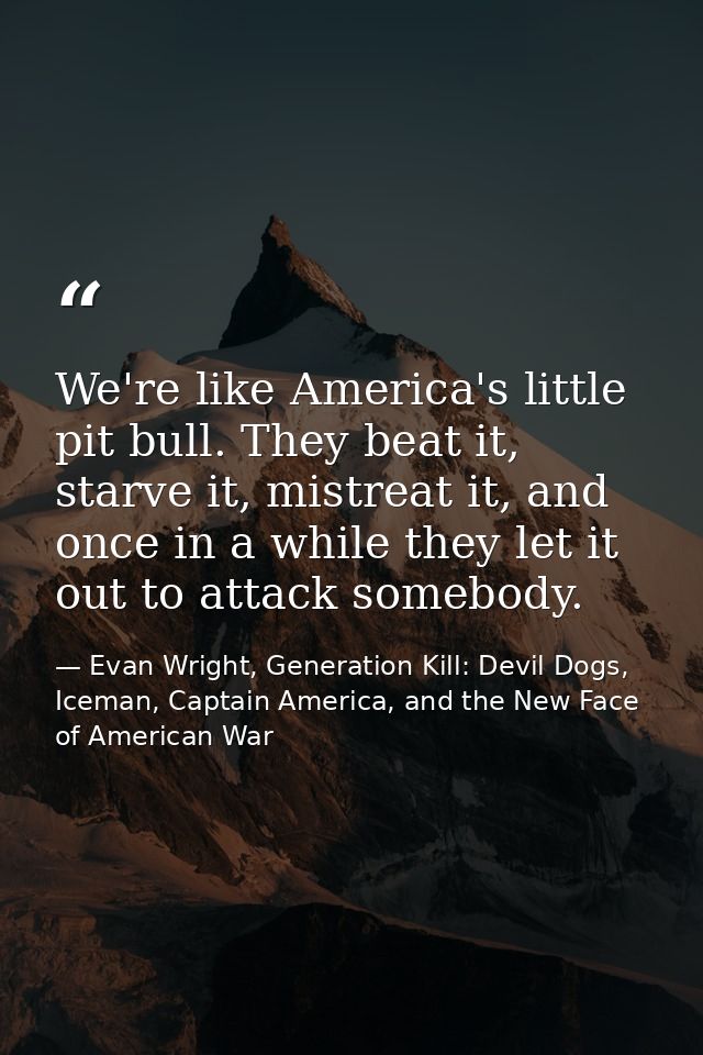We're like America's little pit bull. They beat it, starve it, mistreat it, and once in a while they let it out to attac — Evan Wright, Generation Kill: Devil Dogs, Iceman, Captain America, and the New Face of American War