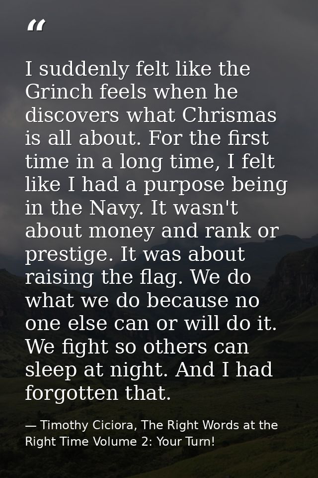 I suddenly felt like the Grinch feels when he discovers what Chrismas is all about. For the first time in a long time, I — Timothy Ciciora, The Right Words at the Right Time Volume 2: Your Turn!