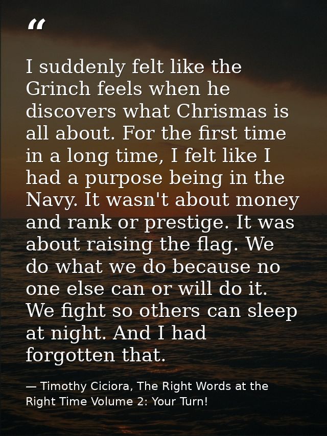 I suddenly felt like the Grinch feels when he discovers what Chrismas is all about. For the first time in a long time, I — Timothy Ciciora, The Right Words at the Right Time Volume 2: Your Turn!