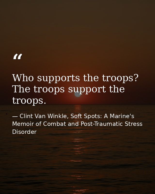 Who supports the troops? The troops support the troops. — Clint Van Winkle, Soft Spots: A Marine's Memoir of Combat and Post-Traumatic Stress Disorder