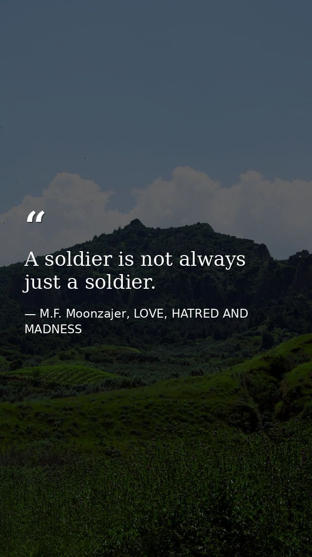 A soldier is not always just a soldier. — M.F. Moonzajer, LOVE, HATRED AND MADNESS