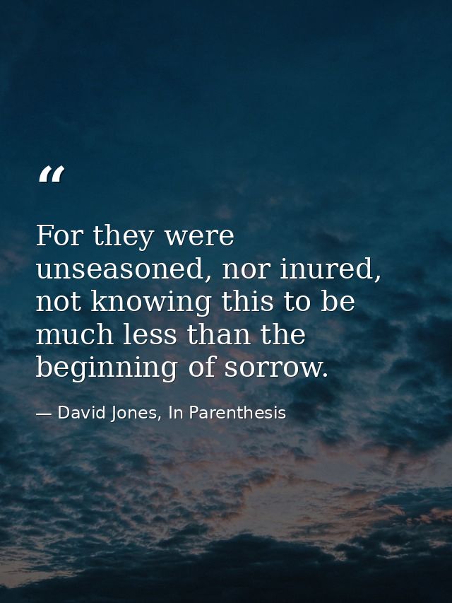 For they were unseasoned, nor inured, not knowing this to be much less than the beginning of sorrow. — David Jones, In Parenthesis