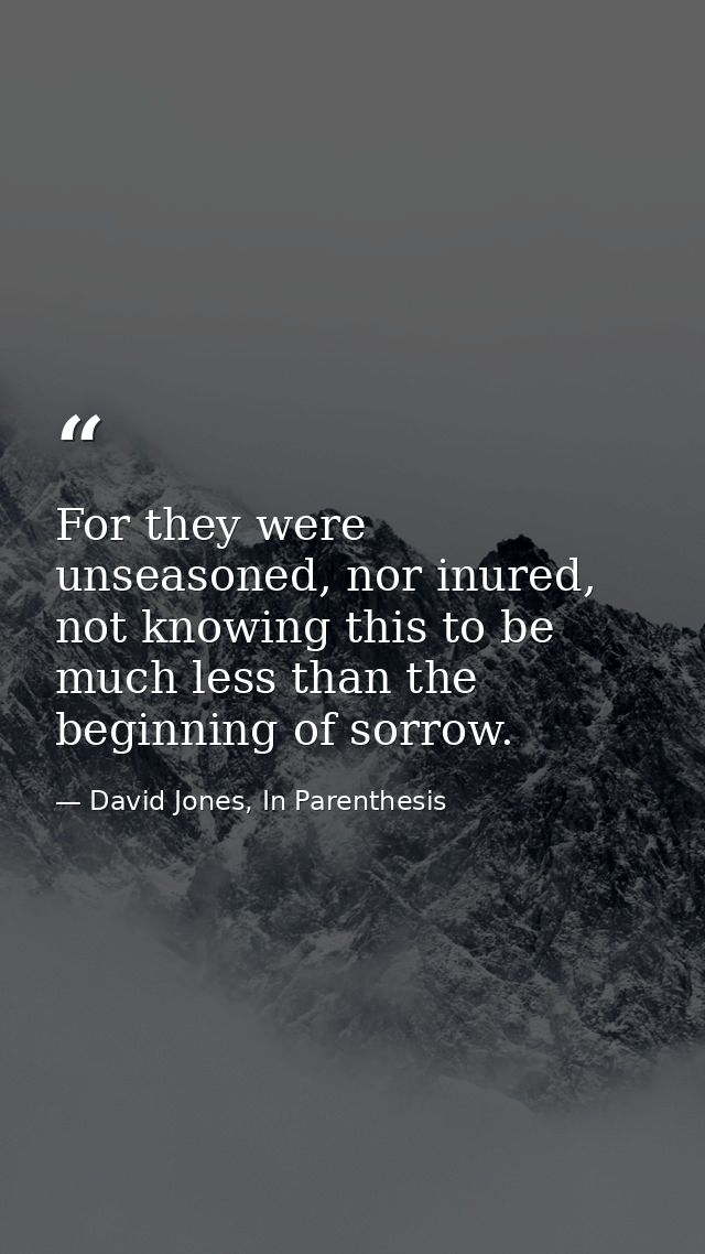 For they were unseasoned, nor inured, not knowing this to be much less than the beginning of sorrow. — David Jones, In Parenthesis