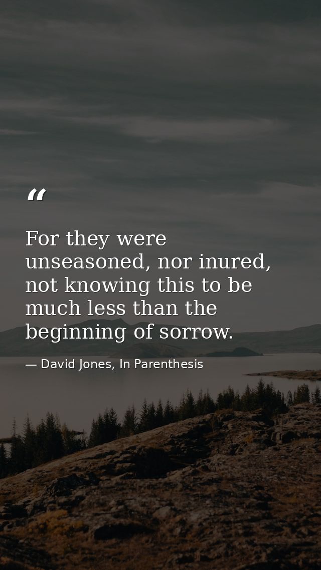 For they were unseasoned, nor inured, not knowing this to be much less than the beginning of sorrow. — David Jones, In Parenthesis