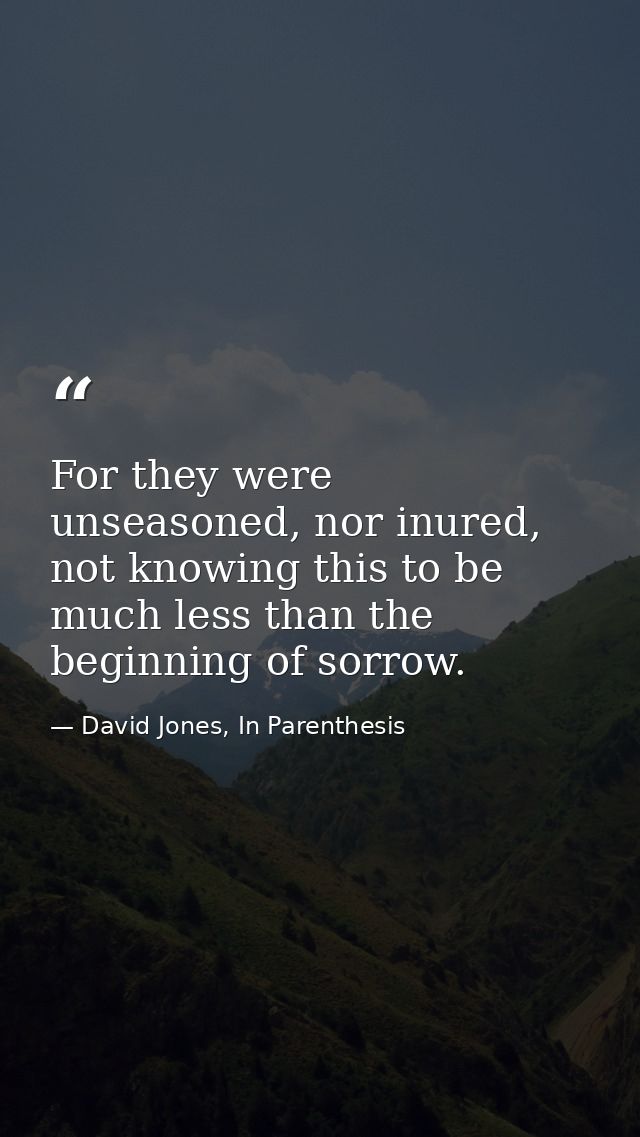 For they were unseasoned, nor inured, not knowing this to be much less than the beginning of sorrow. — David Jones, In Parenthesis