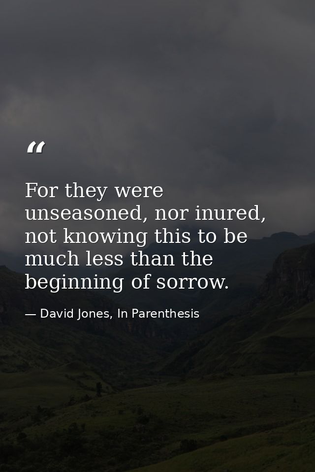 For they were unseasoned, nor inured, not knowing this to be much less than the beginning of sorrow. — David Jones, In Parenthesis