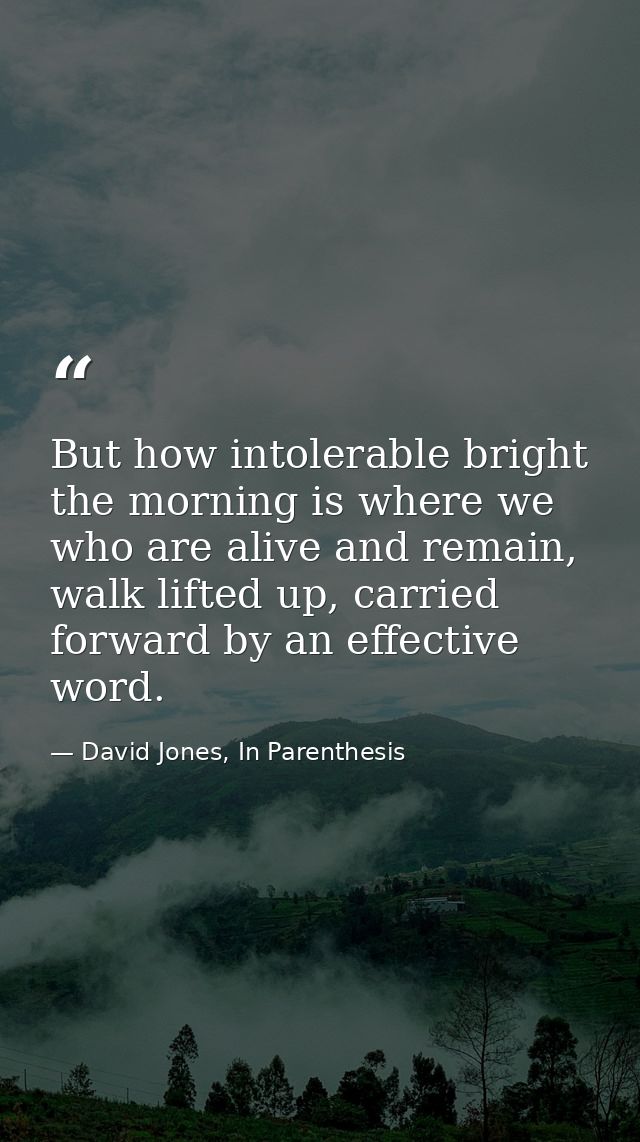 But how intolerable bright the morning is where we who are alive and remain, walk lifted up, carried forward by an effec — David Jones, In Parenthesis