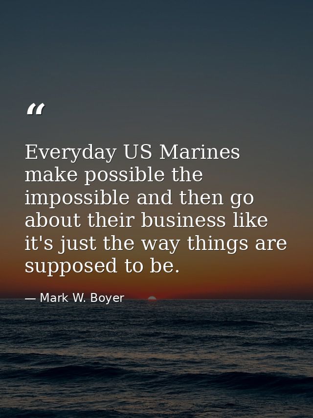 Everyday US Marines make possible the impossible and then go about their business like it's just the way things are supp — Mark W. Boyer