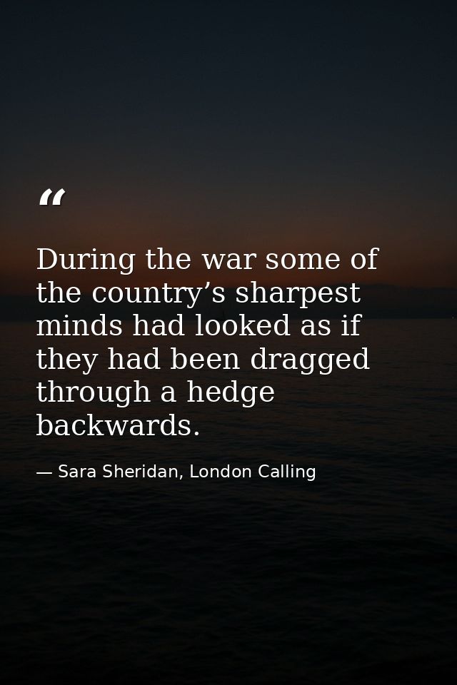 During the war some of the country’s sharpest minds had looked as if they had been dragged through a hedge backwards. — Sara Sheridan, London Calling